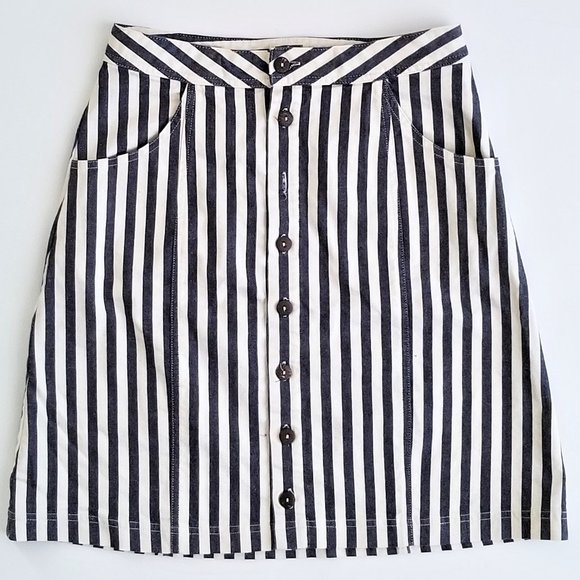 Retro Anthro Denim Striped Mini Skirt Full Button Front - Picture 1 of 10